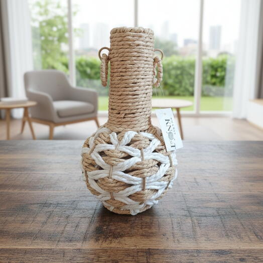 ‌Авторская ручная плетёная соломенная ваза | бохо макраме акцент