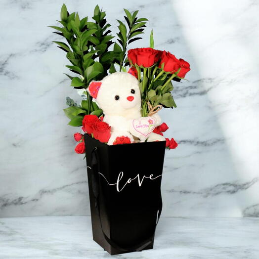 Forever Us_ Red Roses With Cute Teddy Gift Box For Birthday or Anniversary