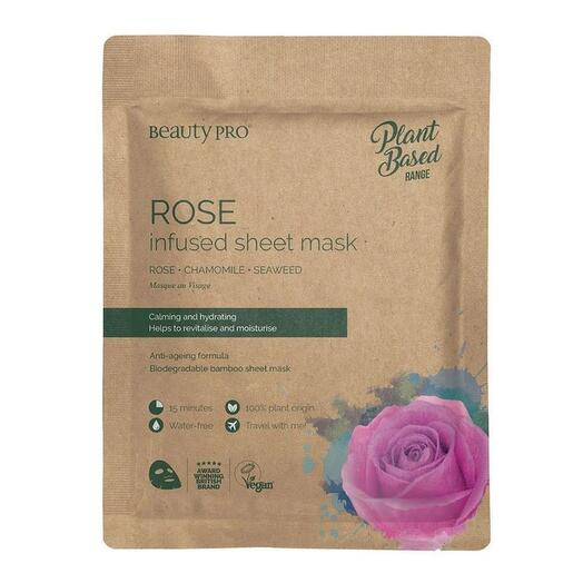 Beauty Pro Rose Infused Sheet Mask - Rose, Chamomile, Seaweed. Plant Based   Vegan