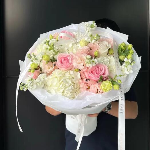Delicate Dream | Pink   White Bouquet | Pink Rose   Hydrangea Mix