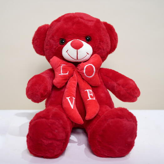 Красный плюшевый медвежонок с бантом Love 7349