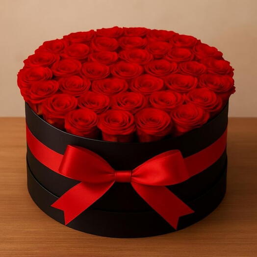 Премиум 51 красная роза в круглой коробке
