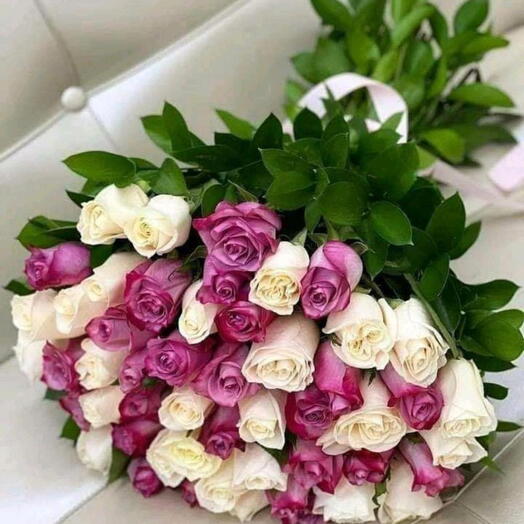 51 Purple and White Rose Bouquet