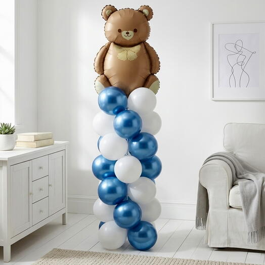 Baby Boy Teddy Balloon Set – Blue   White Celebration Combo