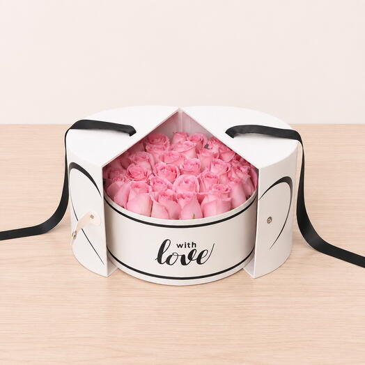 Blush Crush pink Roses White Surprise Box