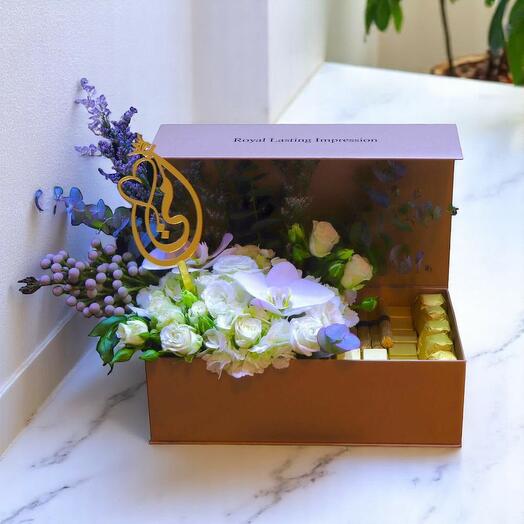 My Beloved Mother Flower Chocolate Gift Box with Orchids and Roses