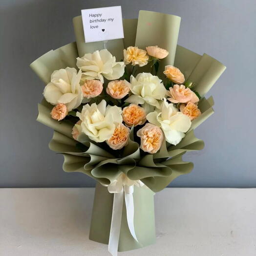 Birthday Wishing White peach Rose bouquet