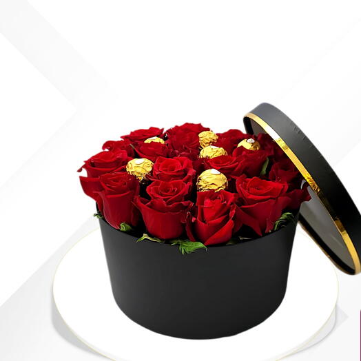 Valentine Paradise _ Роскошная красная роза с премиальной подарочной коробкой ferrero