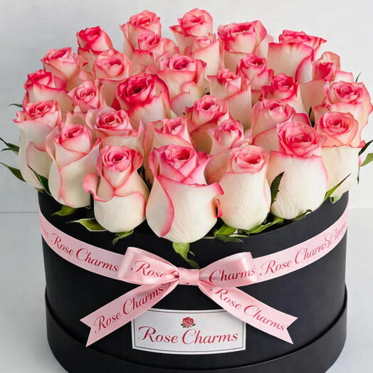 Caja de lujo con 31 rosas rosadas
