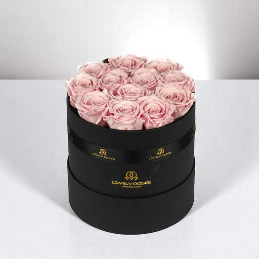 Light Pink Preserved Roses in a Small Round Box