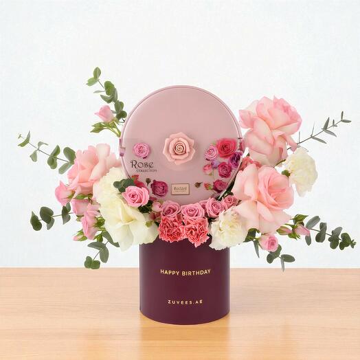 Шоколадная коробка с розами Blush Garden Rose на день рождения