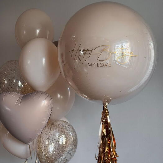 Set de globos de helio dorados Feliz cumpleaños mi amor