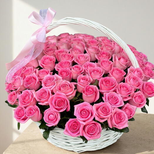 Корзина из 101 роз Pink Revival – роскошная цветочная композиция