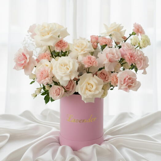 Blush Pink   White Rose Flower Box – Women s Day Luxury Floral Gift