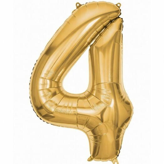 Золотой фольгированный шар-цифра четыре (наполненный гелием)