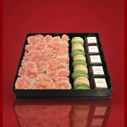 Mcarons and printed chocolates gift box