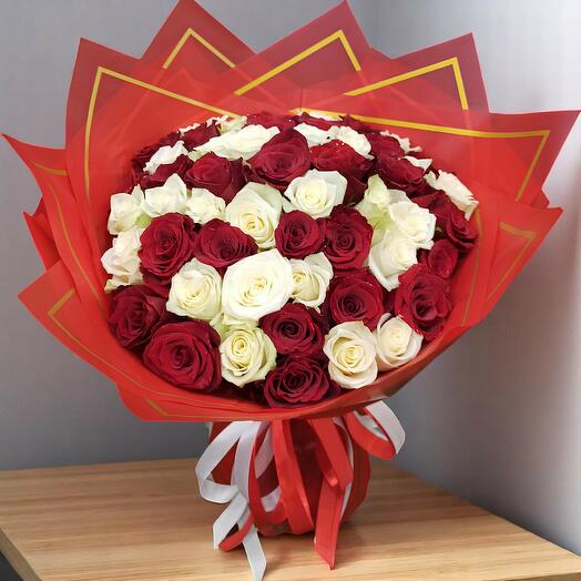 51 piece red and white flowers bouquet