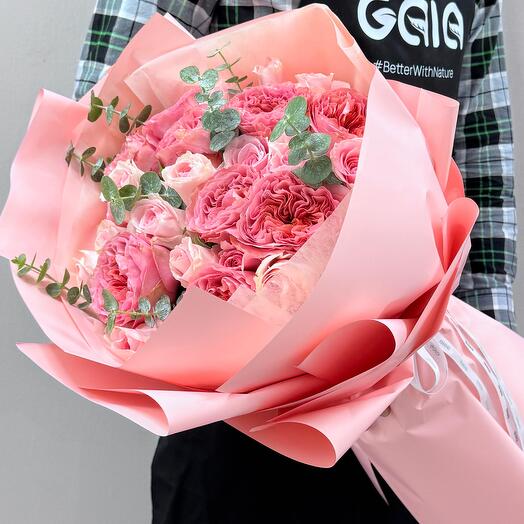 Нежно-розовая роза   Букет гвоздик