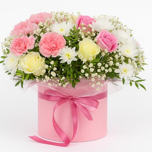 Коробка с пастельными цветами специальная ко дню рождения