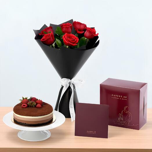 6 Roses Royal Romance Bouquet with Cake