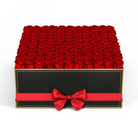Love Cube -111 rose rouge dans une boîte carrée
