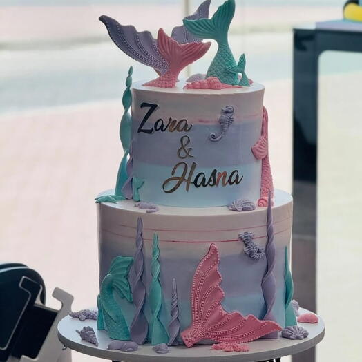 Двухъярусный торт «Пастельная лагуна русалки» 3 кг