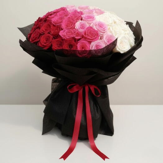 51 Mixed Roses Bouquet – Red, White   Pink Roses
