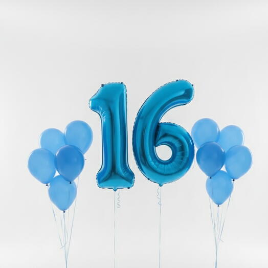Happy Birthday Blue Number Sixteen Balloon Set – 40 Inch