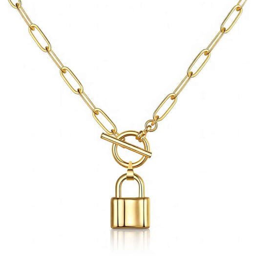 Колье с подвеской-замком, позолоченное 18K