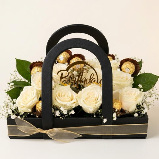 Роскошные цветы в кожаной корзине подарок на день рождения с бесплатной поздравительной открыткой
