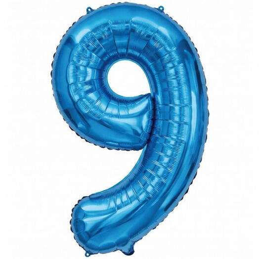 Синий фольгированный шар в виде цифры девять (наполнен гелием)
