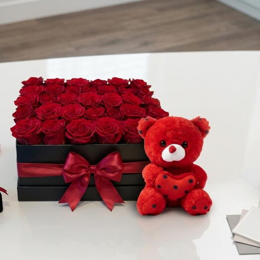 Red Rose in a box with Teddy Mothers day special
