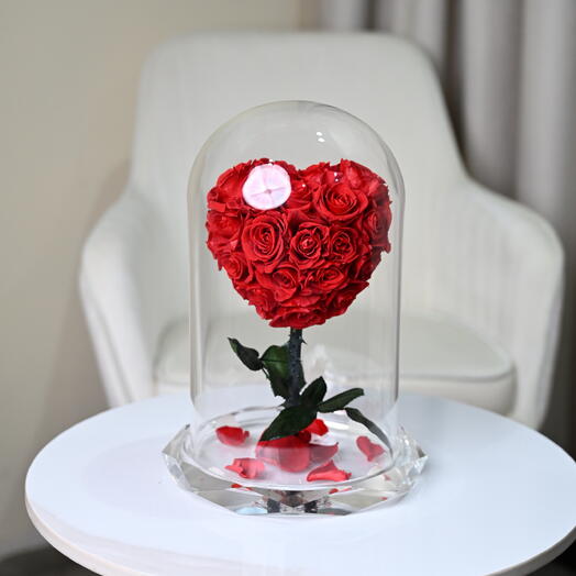 ورود محفوظة على شكل قلب داخل قبة زجاجية – هدية وردة أبدية للحب, الذكرى السنوية   أعياد الميلاد