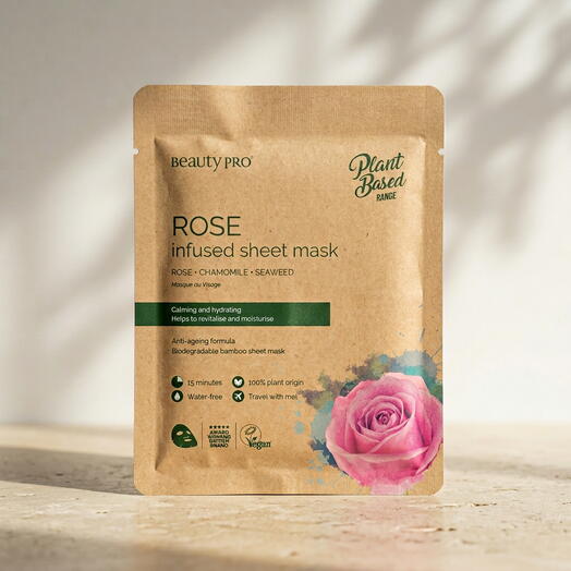Beauty Pro قناع ورقي منقوع بالورد - ورد، بابونج، طحالب بحرية. قائم على النباتات   نباتي