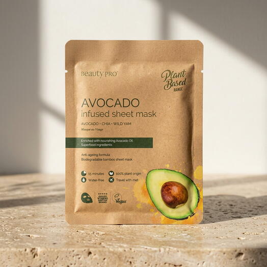 Beauty Pro قناع ورقي مشبع بالأفوكادو - أفوكادو، شيا، اليام البري. قائم على النباتات   نباتي