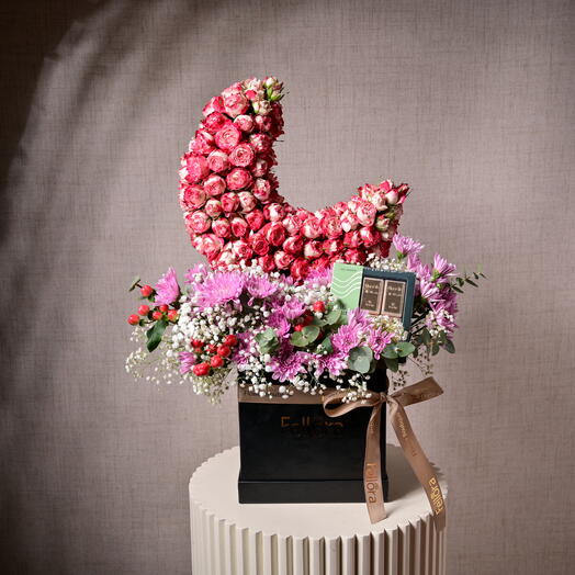 Sunset Rose Moon Arrangement with Patchi Chocolate -6078