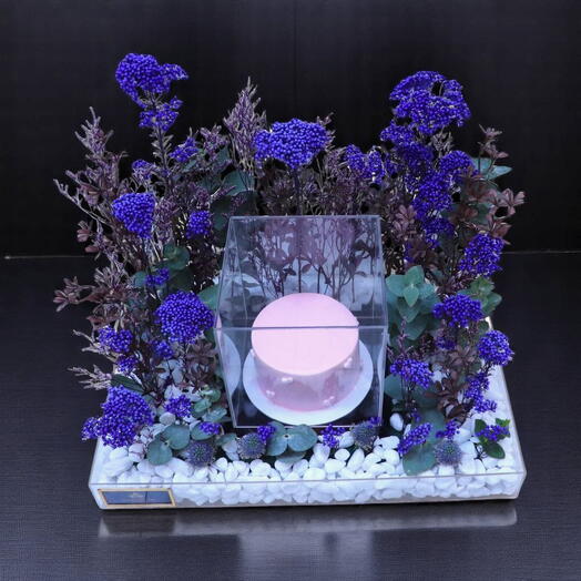 Blue Cedum Celebration Box – Floral Cake Gift Arrangement