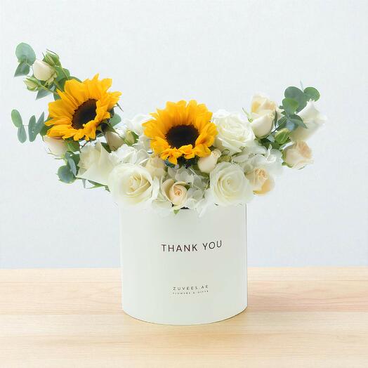 Merci – Boîte Bloom Tournesol et Rose