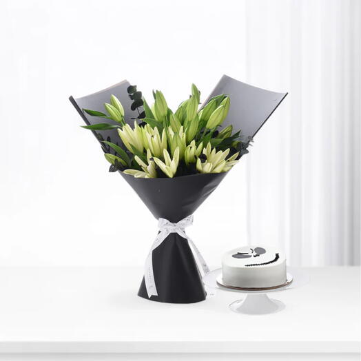 Ivory Grace Bouquet With Halloween Chocolate Cake