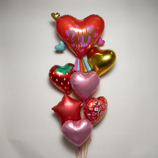 Набор фольгированных шаров «Люблю тебя» в романтической клубничной тематике 7378