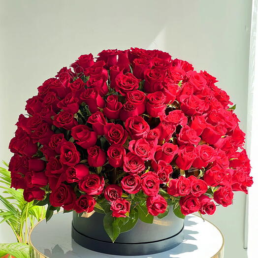 200 roses rouges dans une boîte de luxe