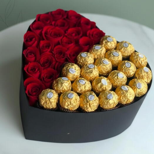 Heart Shaped Luxury Rose and Chocolate Box