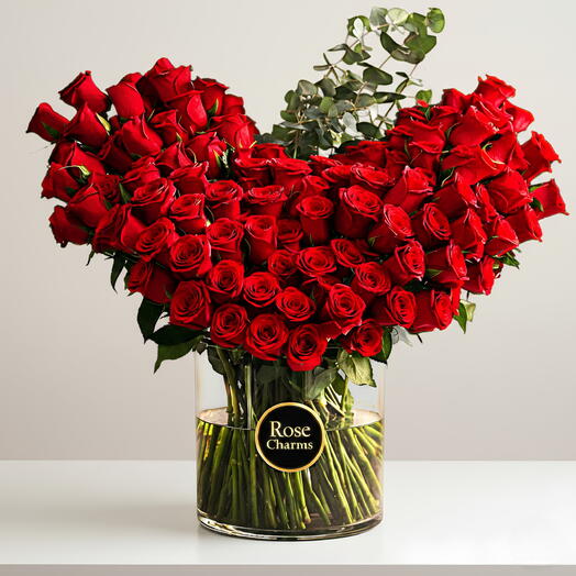 Forever Yours – 61 Roses Luxury Heart Vase