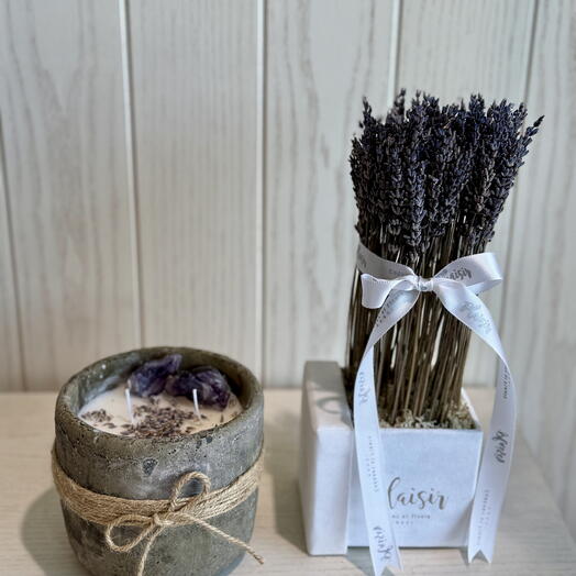 Giftset - Lavender and Rustic Candle in White