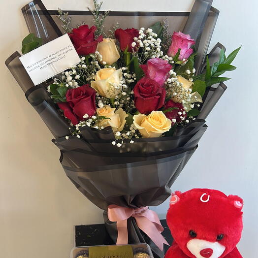 Teddy bear flowerbouqet   ferrero rocher