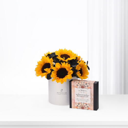 Boîte blanche Golden Noir Bloom avec chocolats Mirzam