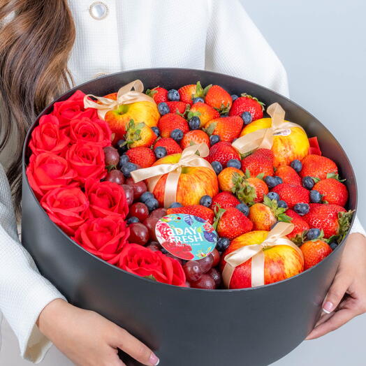Luxurious Fruit Box With Red Roses
