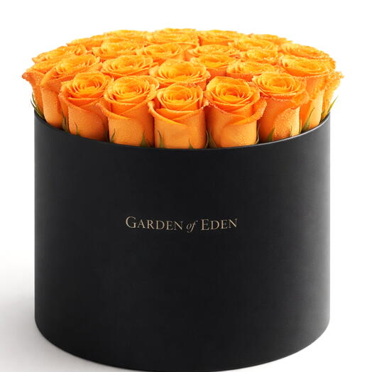 25 Orange Roses in Black Gift Box
