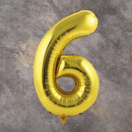 Золотой фольгированный шар-цифра 6
