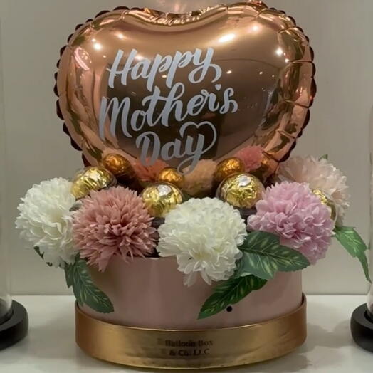 Happy Mothers Day Artificial Basket - Flower   Chocolate Basket - Custom Printed Heart Balloon Basket